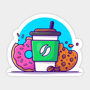 Coffee Cup, Cookies And Doughnut Cartoon Vector Icon Illustration Sticker